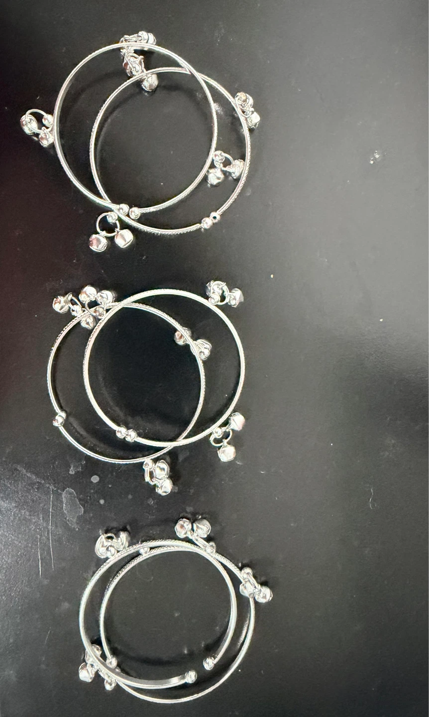 Set of 3 Silver Anklets with Bells - photo 2