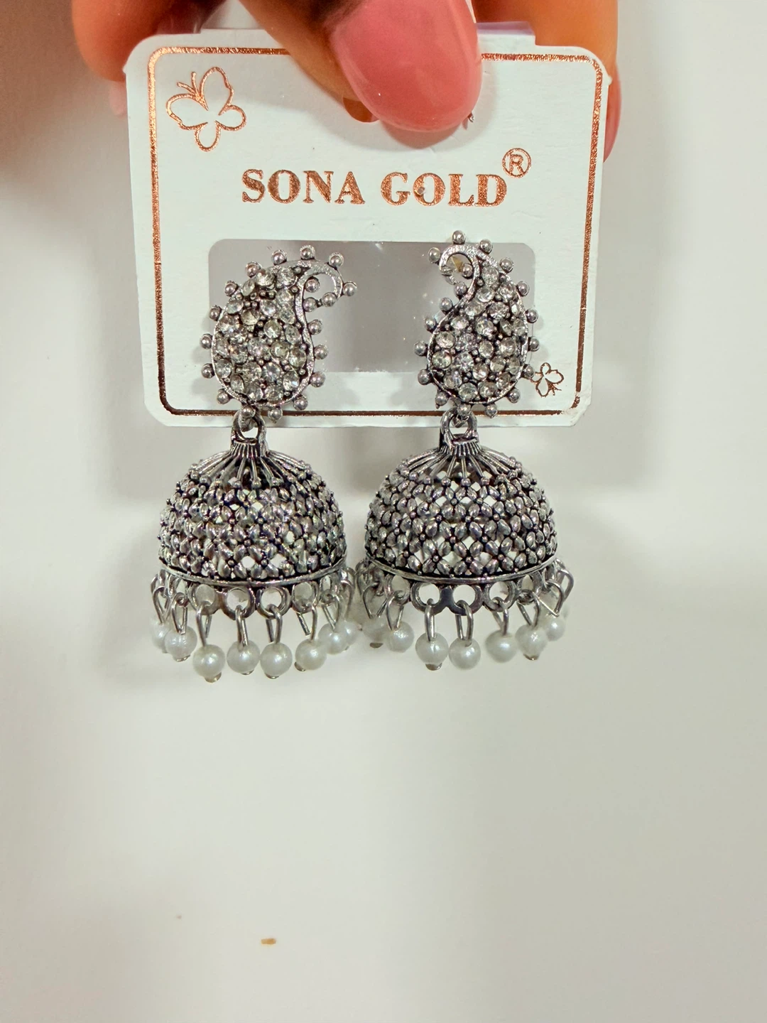 Sona Gold Silver Jhumka Earrings with Pearls