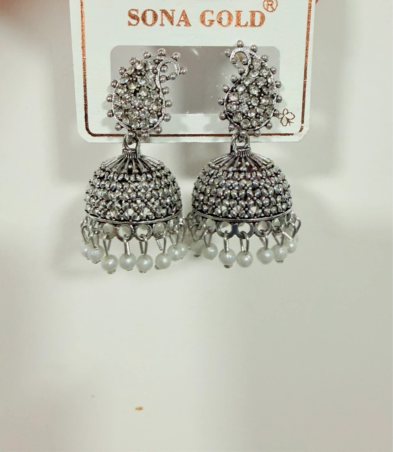 Sona Gold Silver Jhumka Earrings with Pearls - photo 4