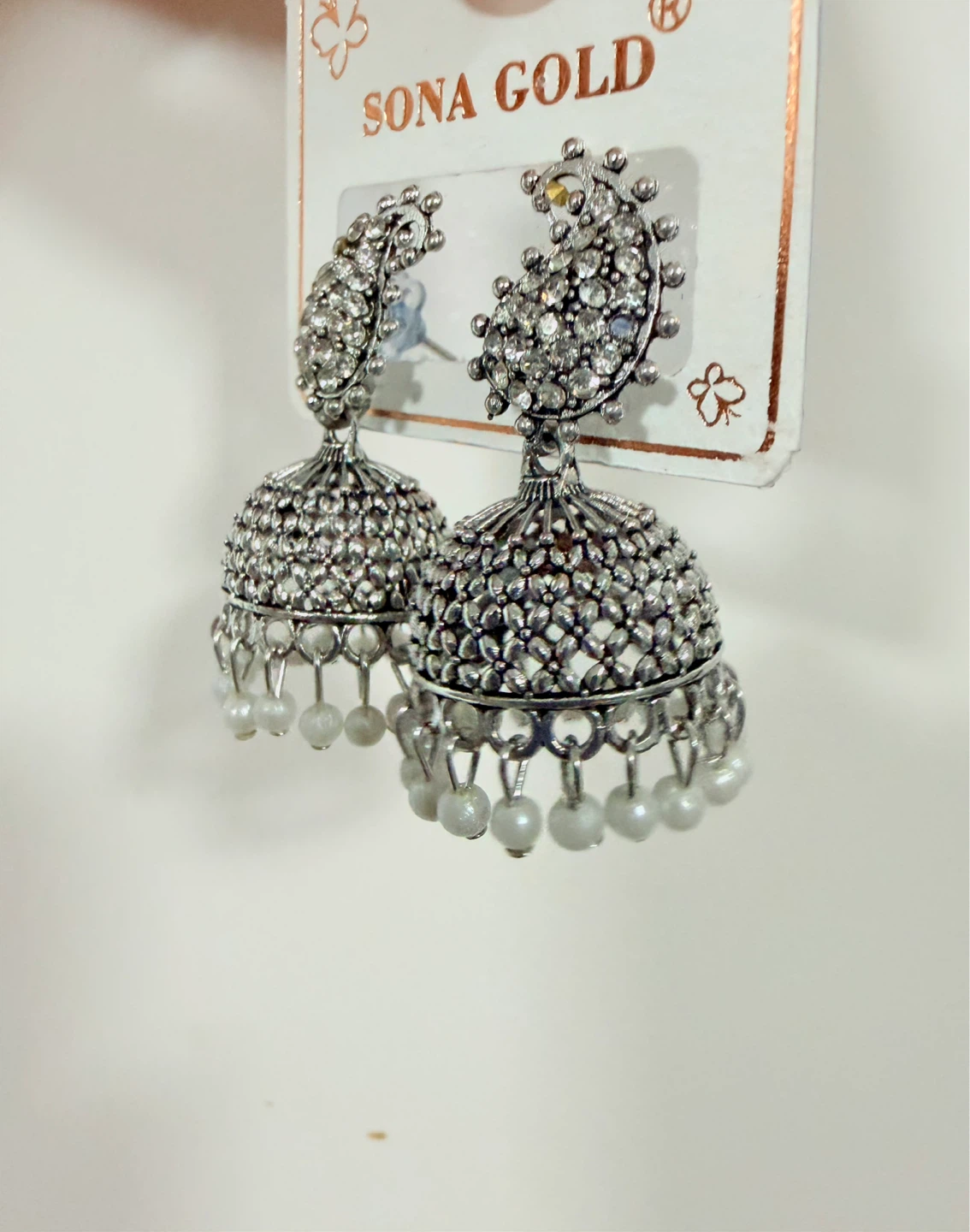 Sona Gold Silver Jhumka Earrings with Pearls - photo 2
