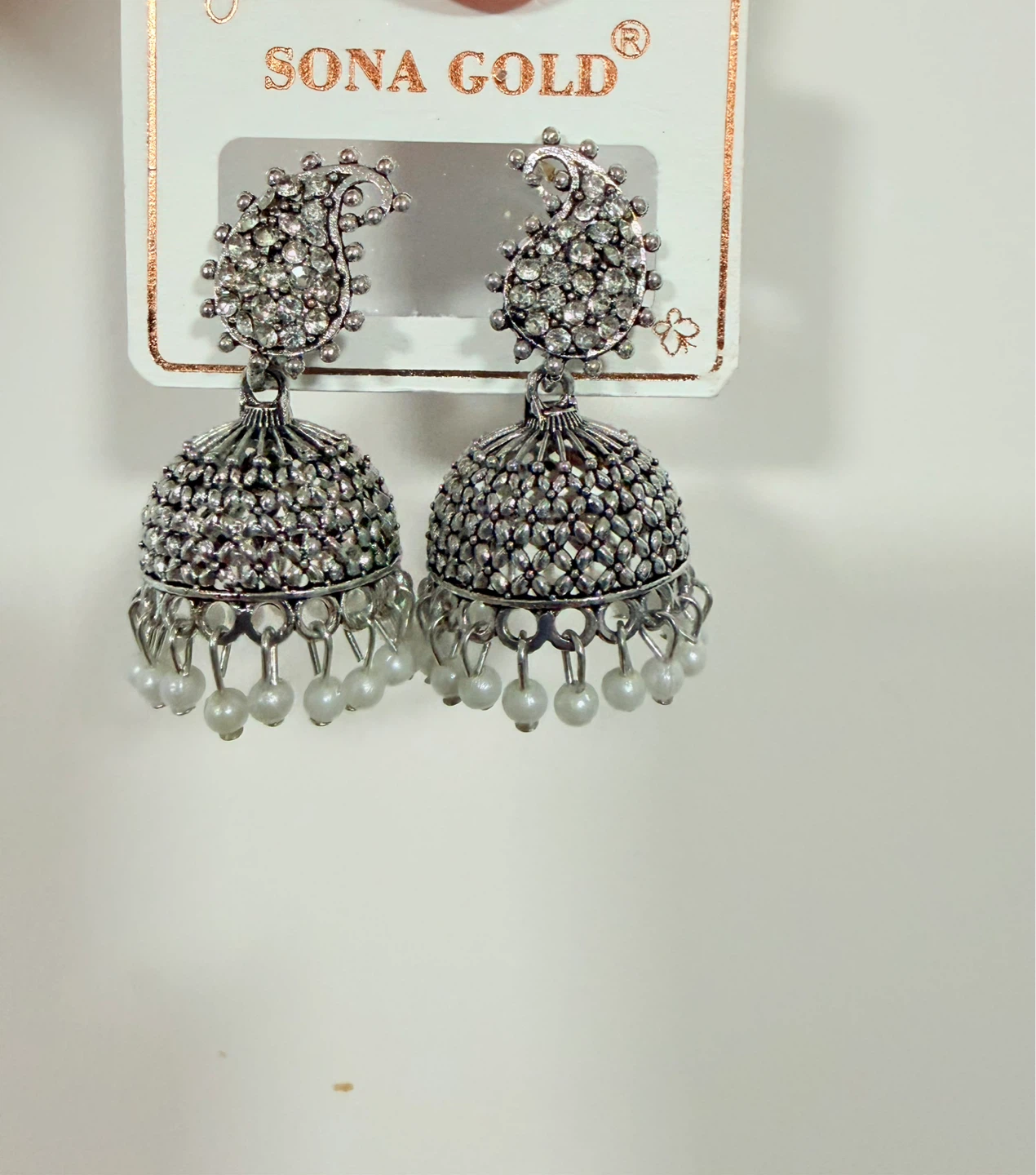 Sona Gold Silver Jhumka Earrings with Pearls - photo 3