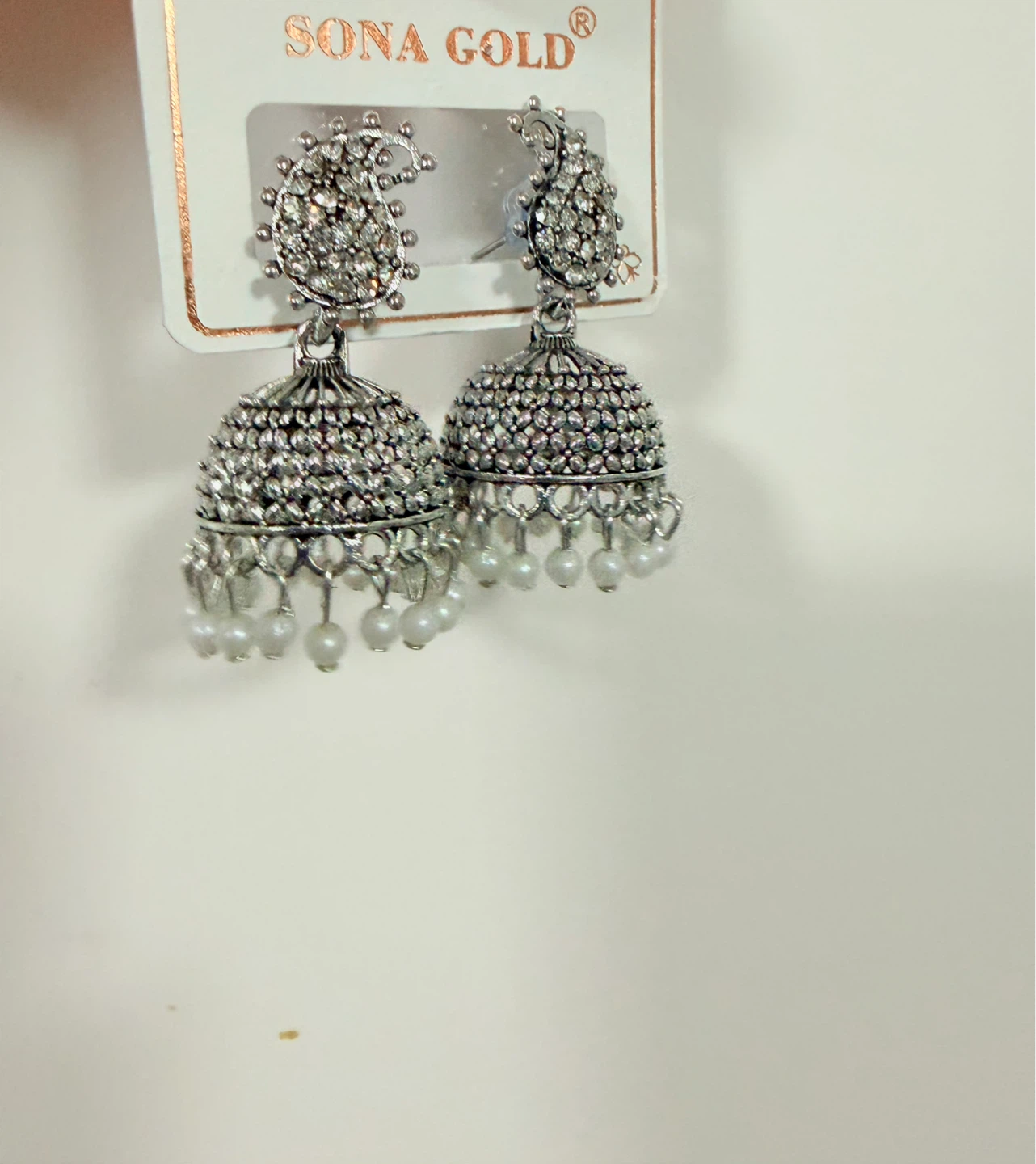 Sona Gold Silver Jhumka Earrings with Pearls - photo 5