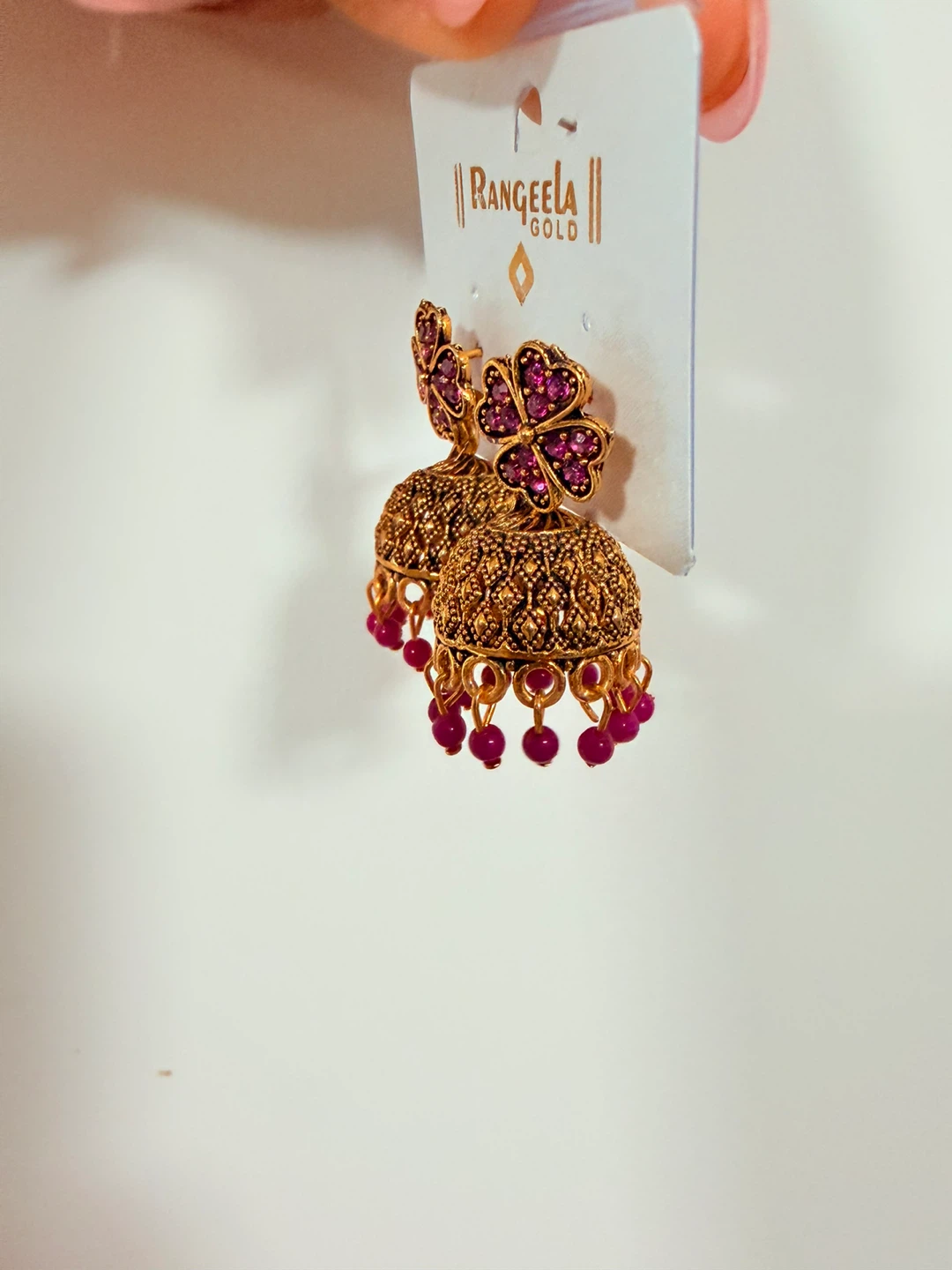 Rangeela Gold Earrings with Pink Stones - photo 4