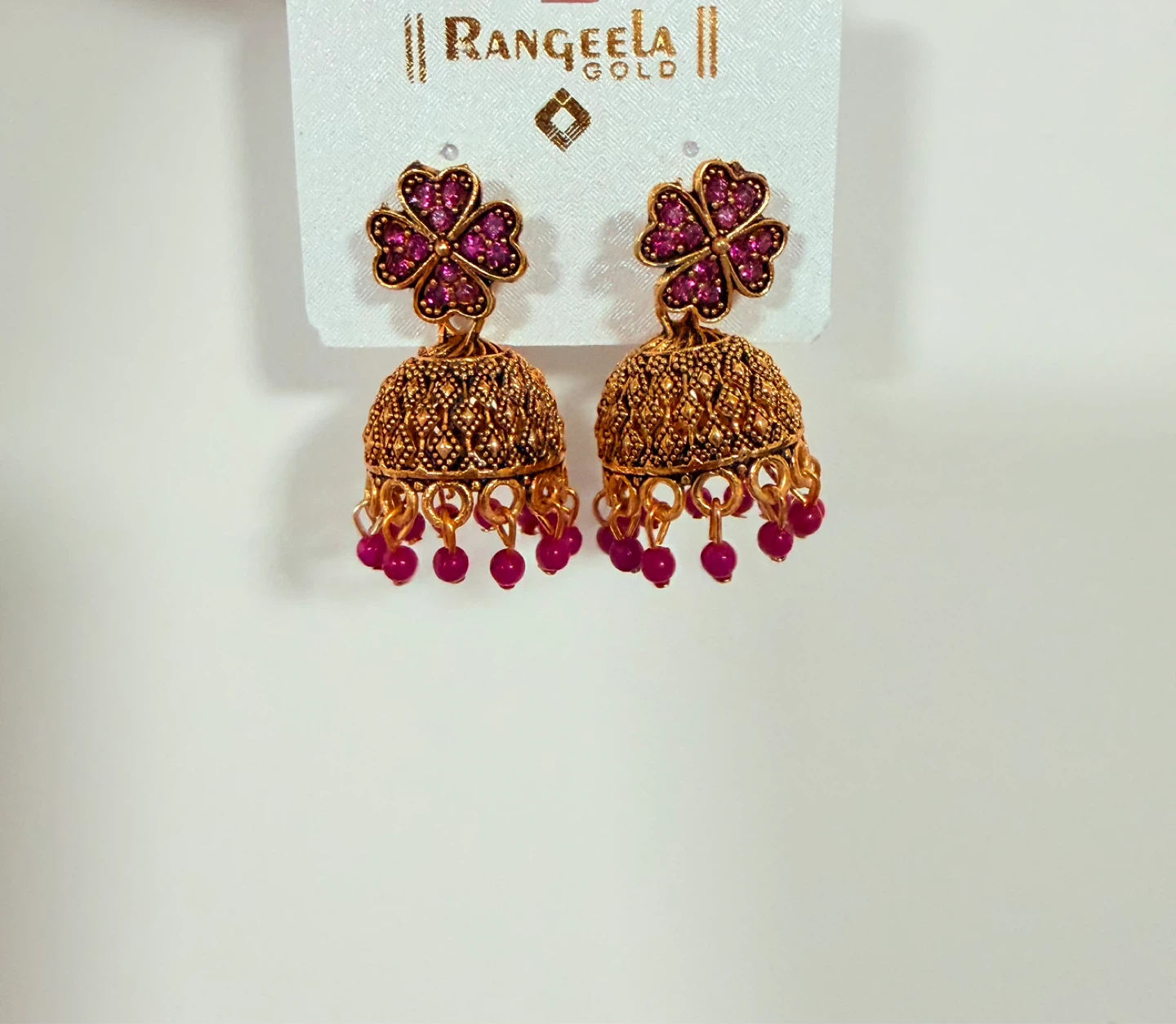 Rangeela Gold Earrings with Pink Stones