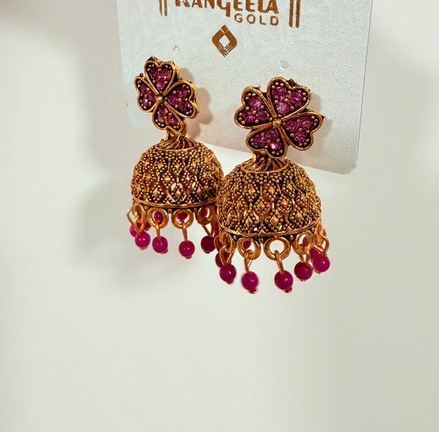 Rangeela Gold Earrings with Pink Stones - photo 3