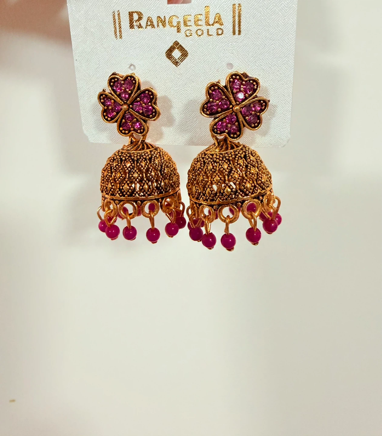 Rangeela Gold Earrings with Pink Stones - photo 5