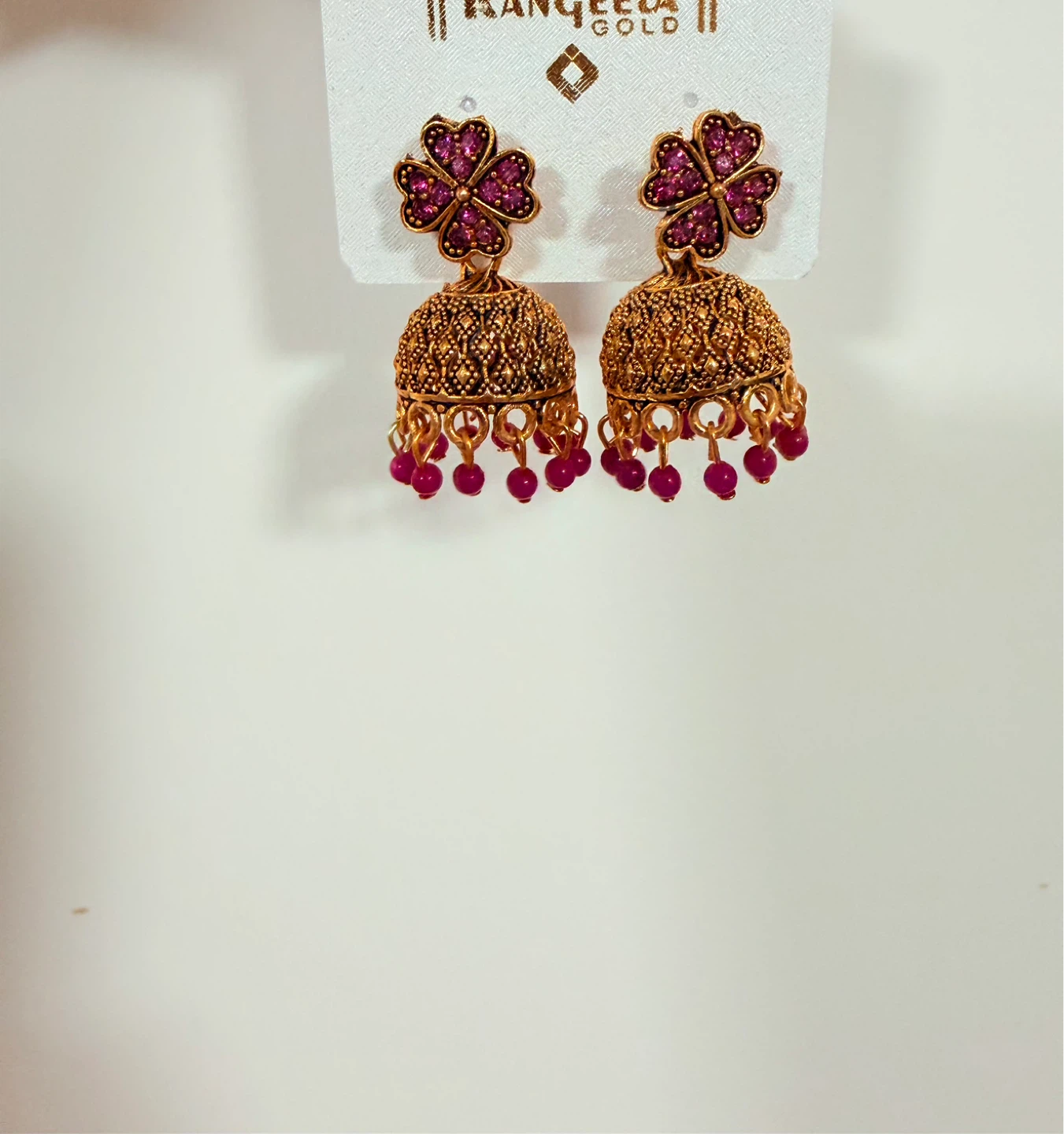 Rangeela Gold Earrings with Pink Stones - photo 2