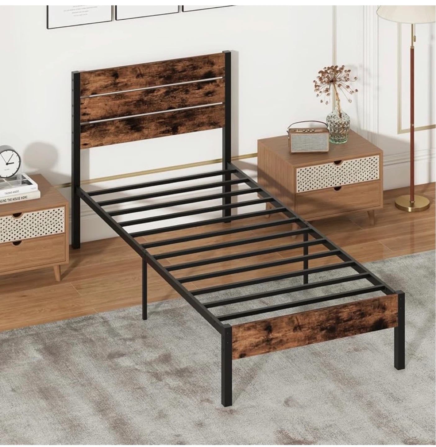 Industrial Style Twin Bed Frame with Headboard