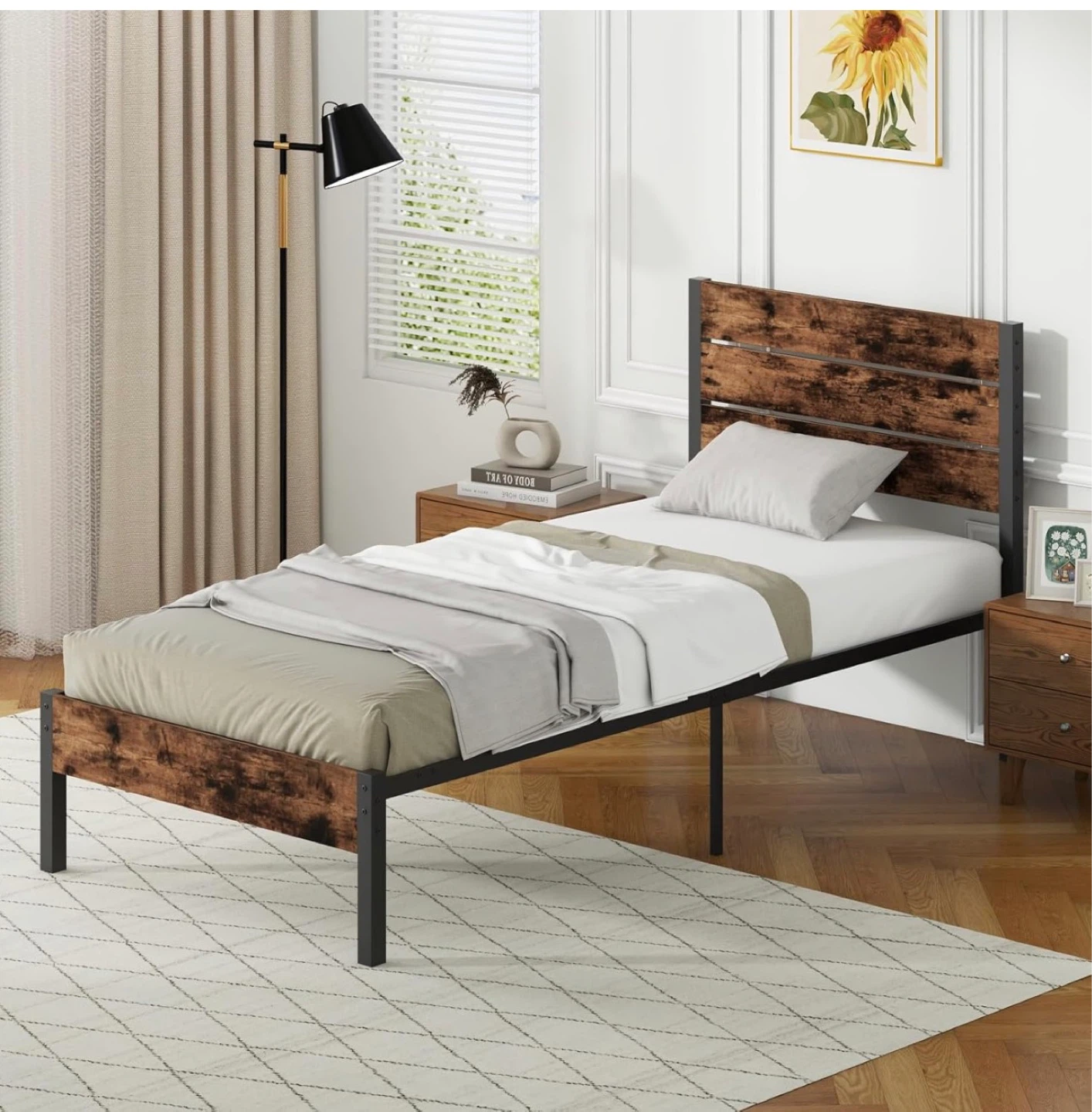 Industrial Style Twin Bed Frame with Headboard - photo 2