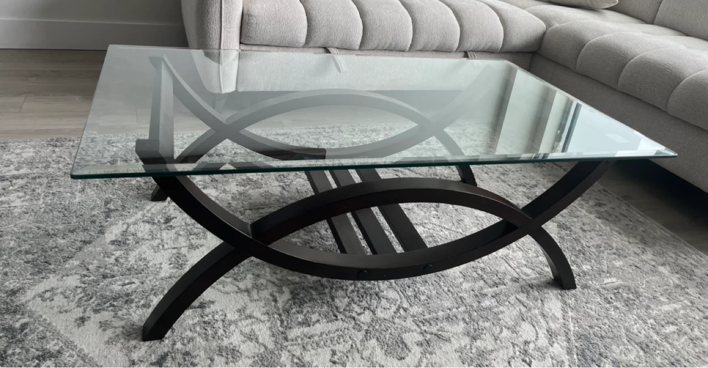 Glass Top Coffee Table with Dark Wood Base - photo 2