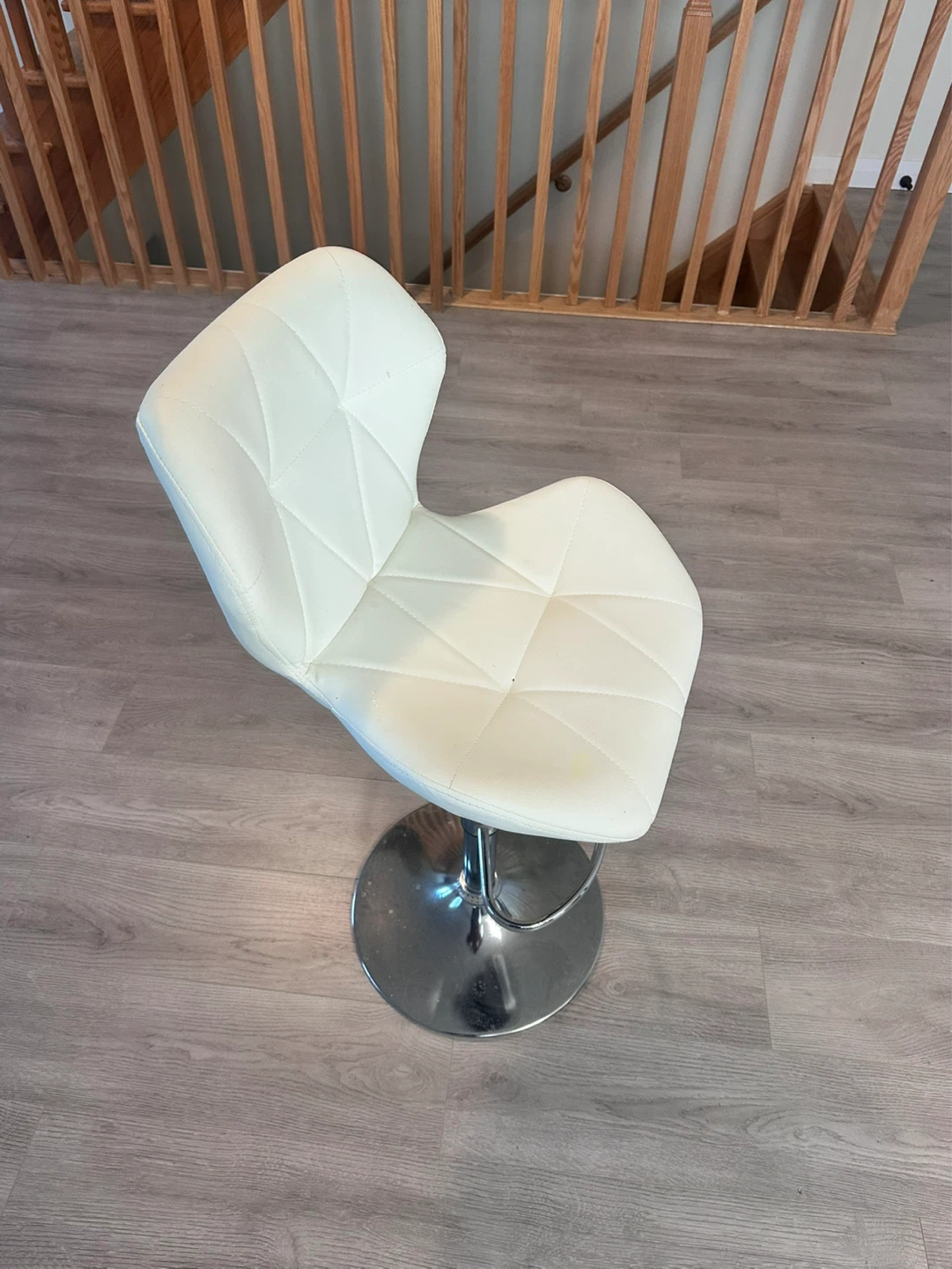 2 White Faux Leather Adjustable Bar Stool - photo 2
