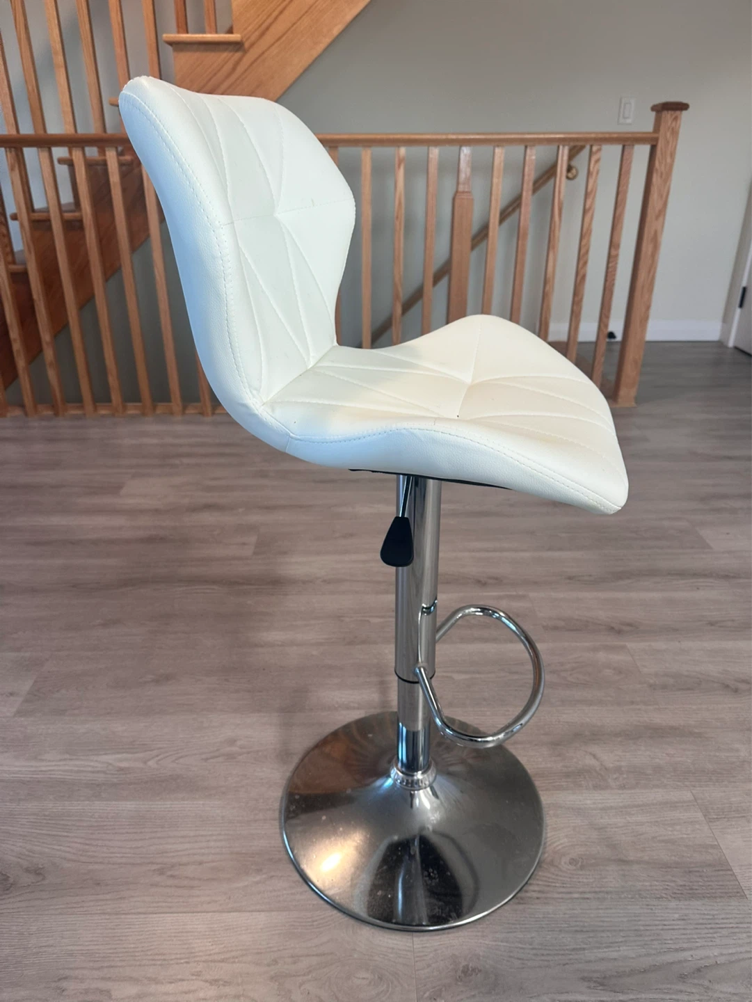 2 White Faux Leather Adjustable Bar Stool