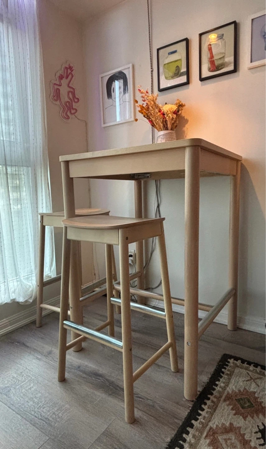 Birch bar table and Bar Stools (Set of 2)