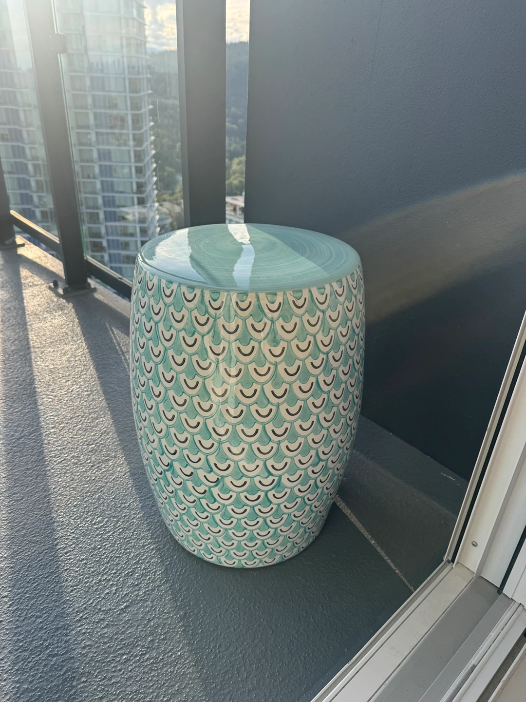 Teal Ceramic Drum Stool - photo 2