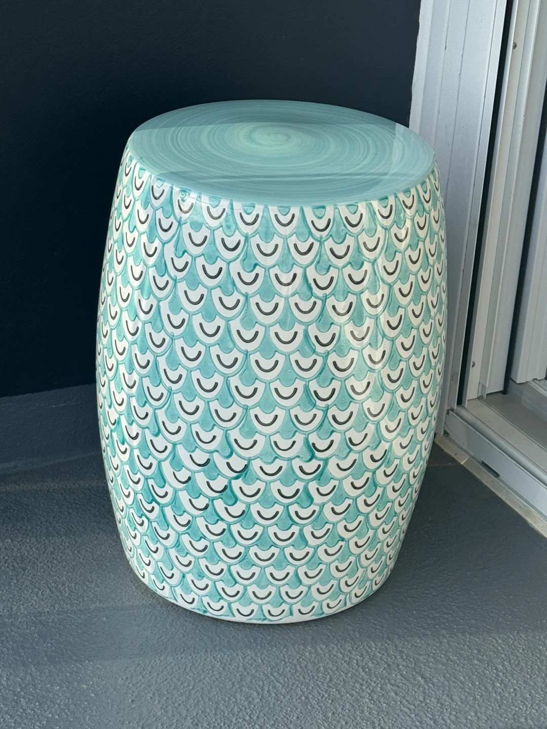 Teal Ceramic Drum Stool