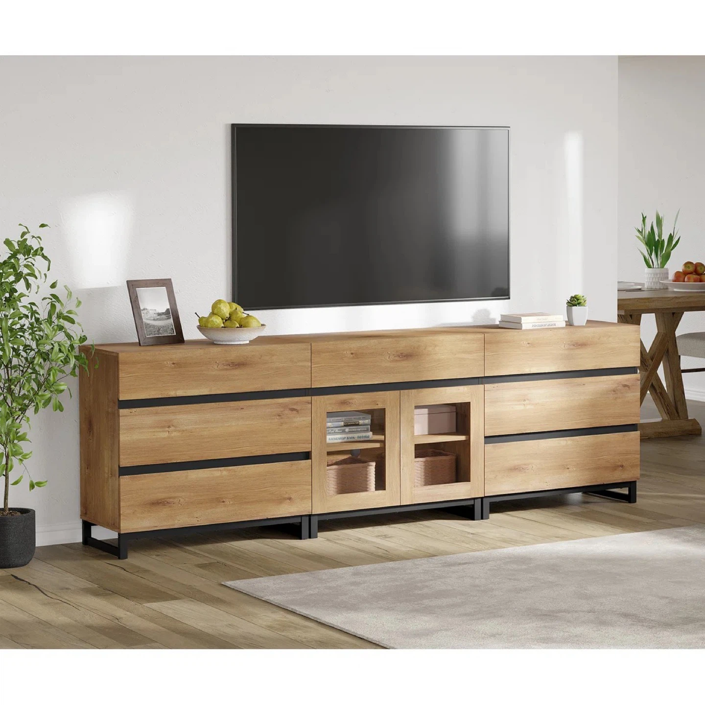 Wood and Black Media Console / TV Stand - Retail $999