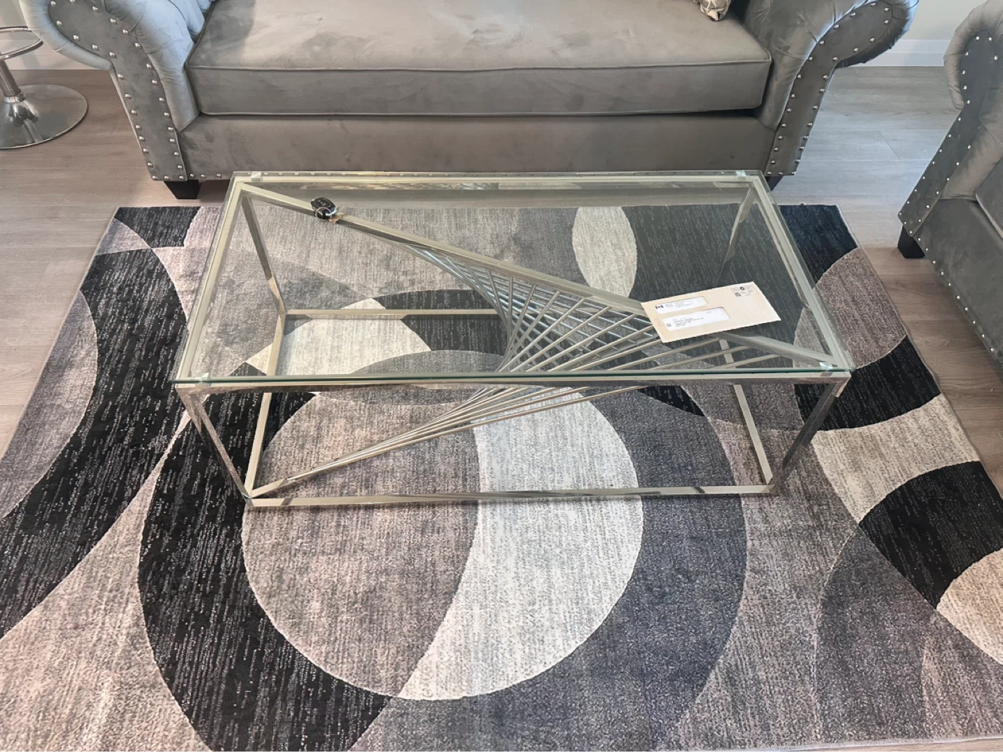 Glass Coffee Table with Modern Metal Base