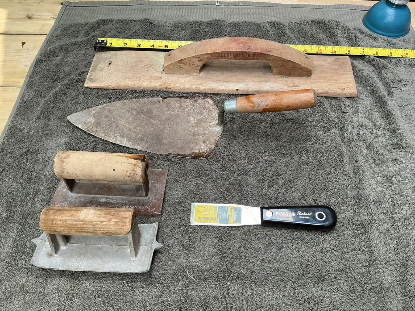 Masonry Tools Lot Goldblatt Tichard Trowels Floats Putty Knife