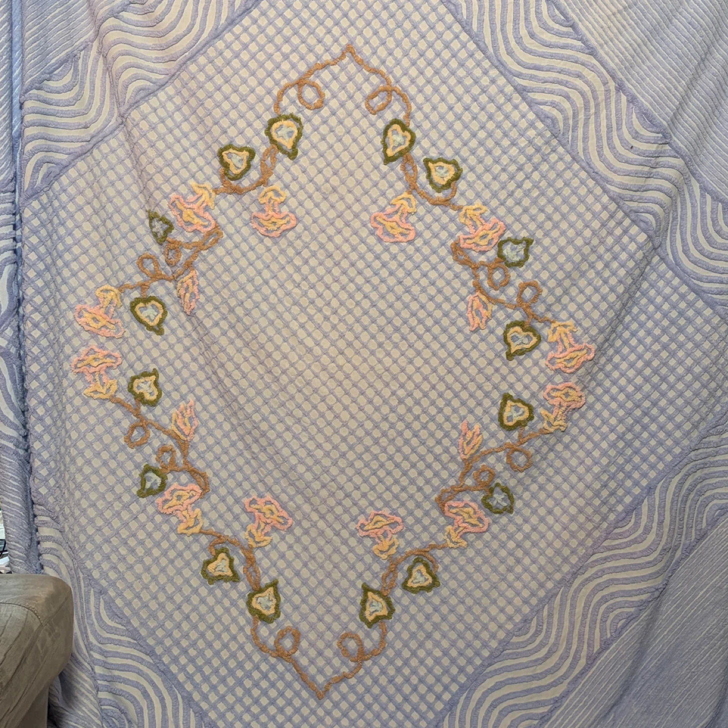 Blue Vintage Chenille Bedspread
