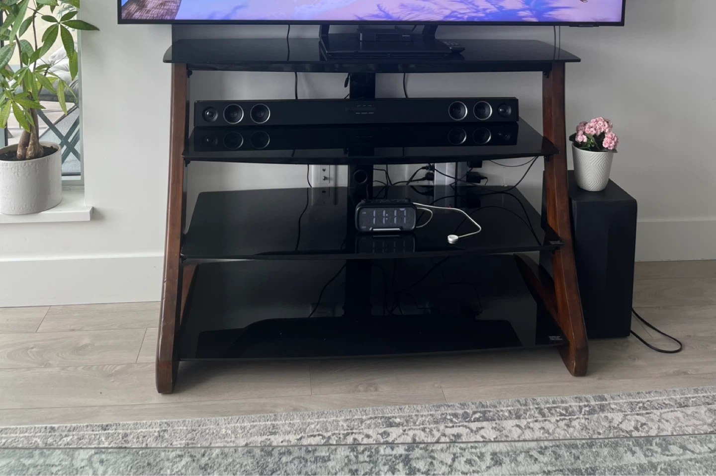 3-Tier Entertainment Unit with Wood Frame