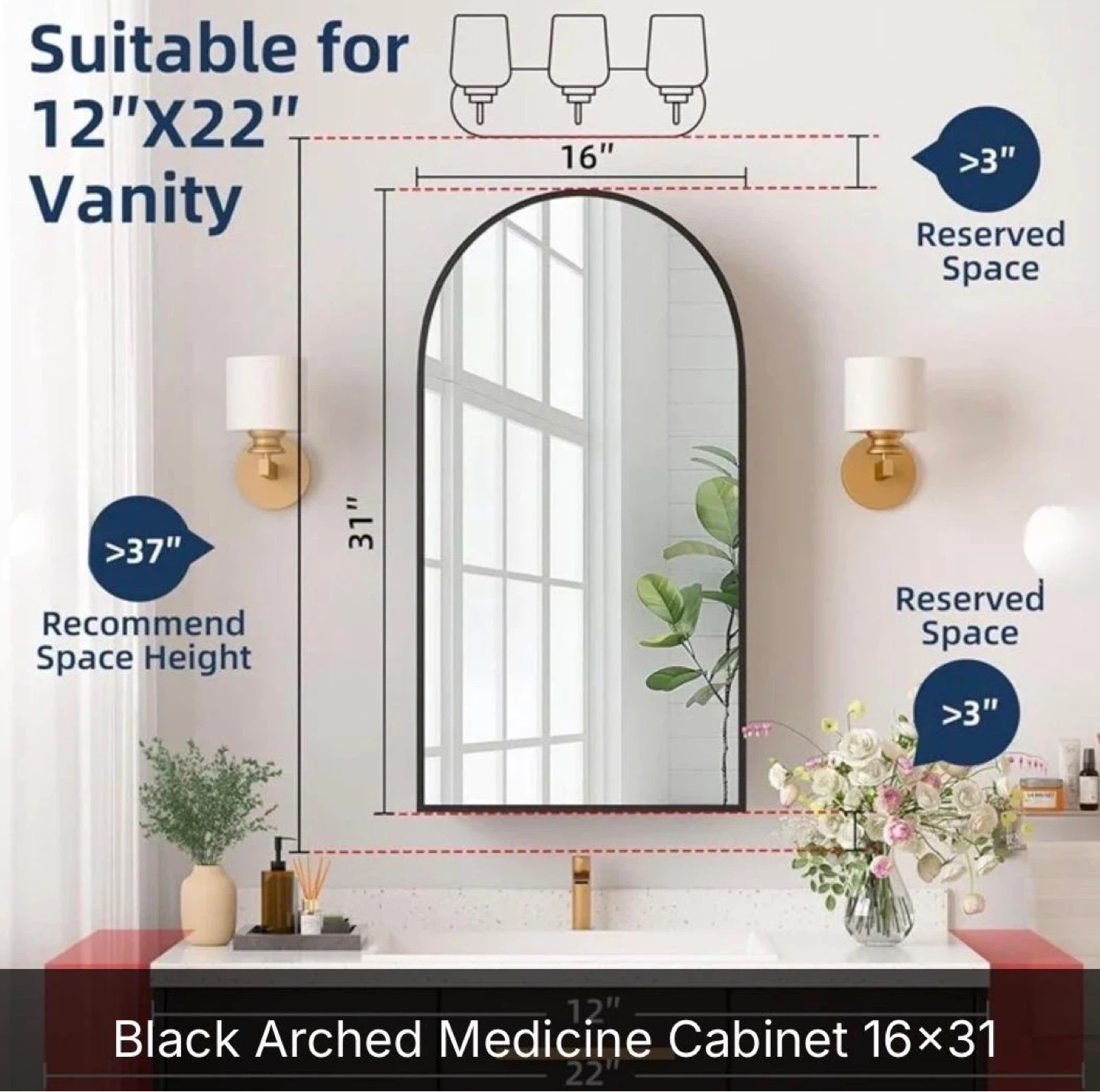 Black Arched Medicine Cabinet 16"x31" - photo 2