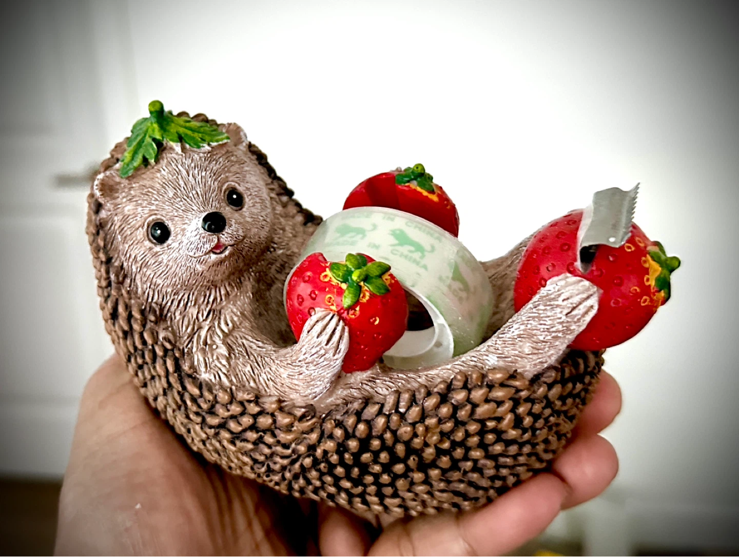 Hedgehog Tape Dispenser with Strawberries