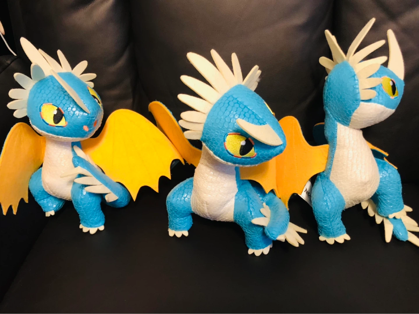 Set of 3 Blue and Yellow Dragon Plush Toys