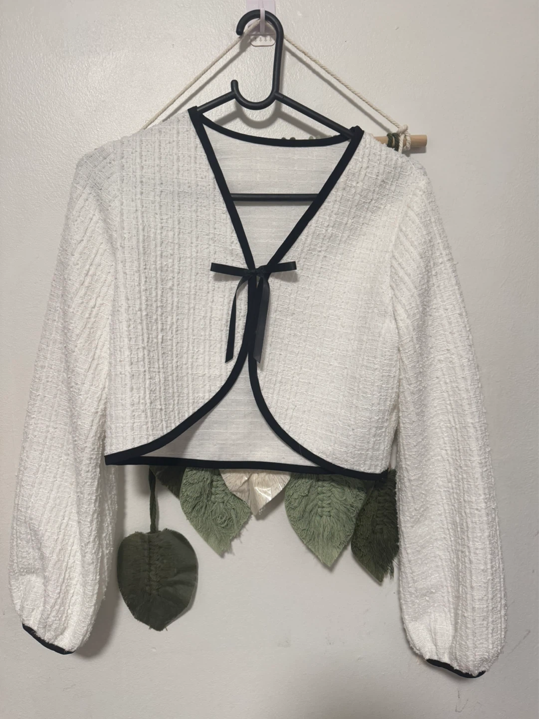 White Textured Cropped Jacket