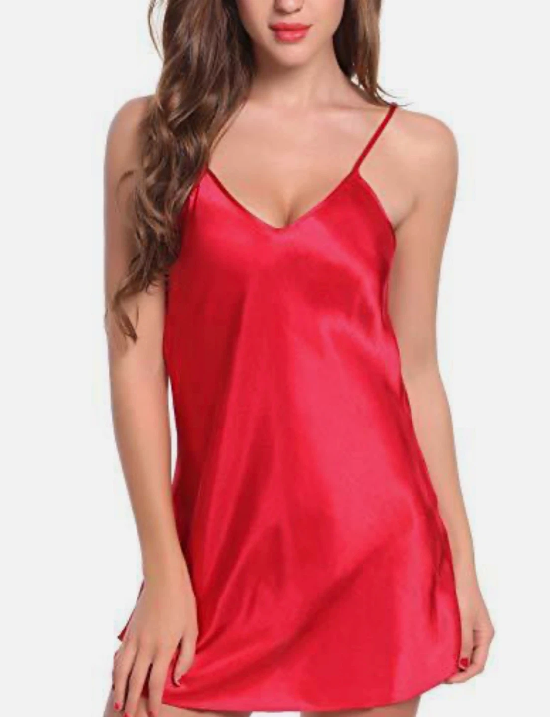 Red Satin Nightgown Slip Dress