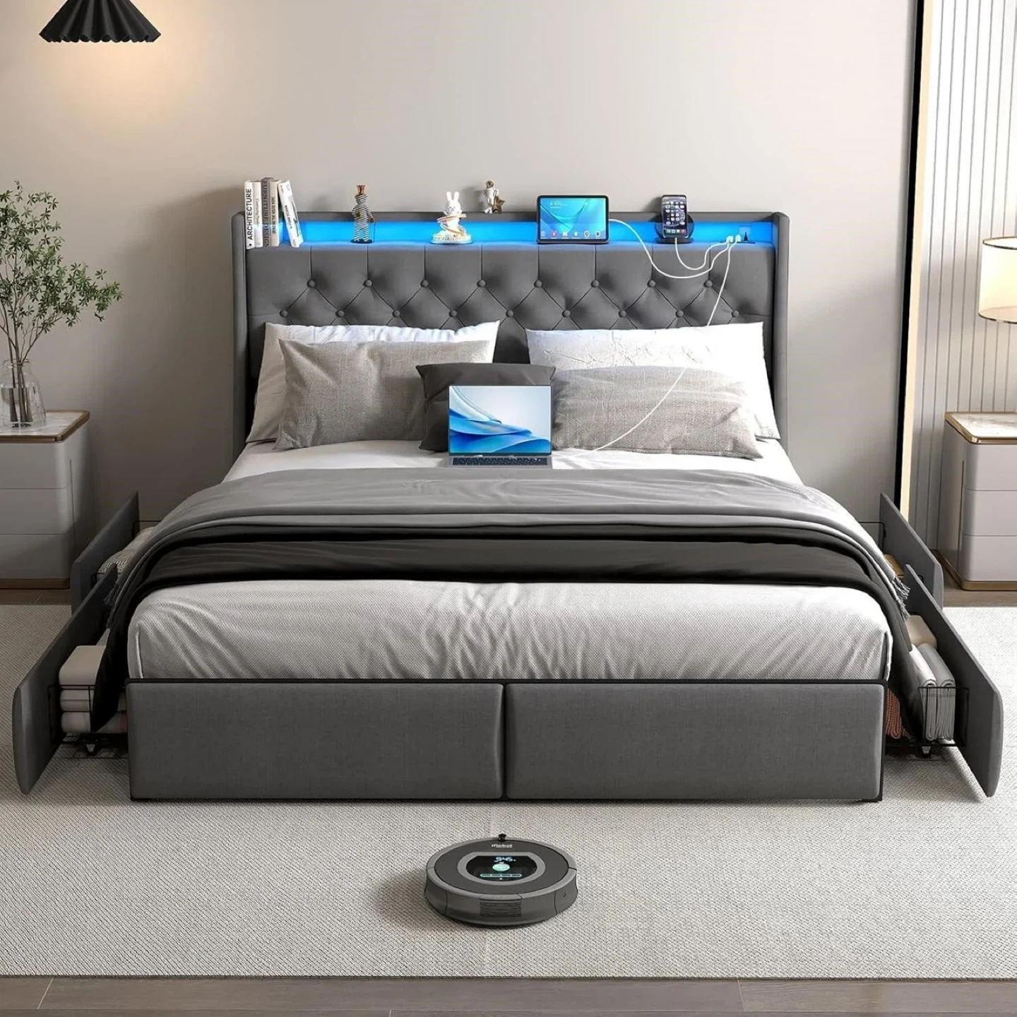 New Full Bed Frame with Storage Drawers