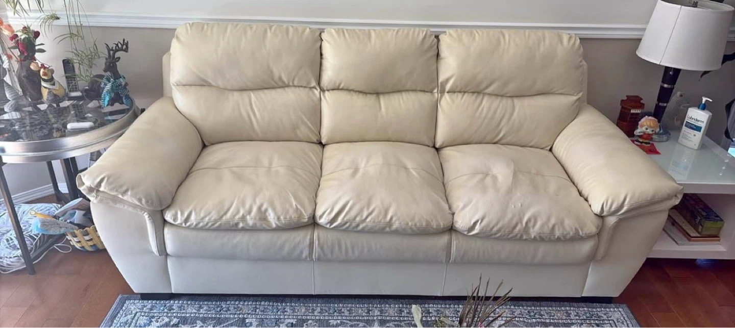 Cream Leather 3-Seater Sofa – Comfortable & Stylish - photo 2