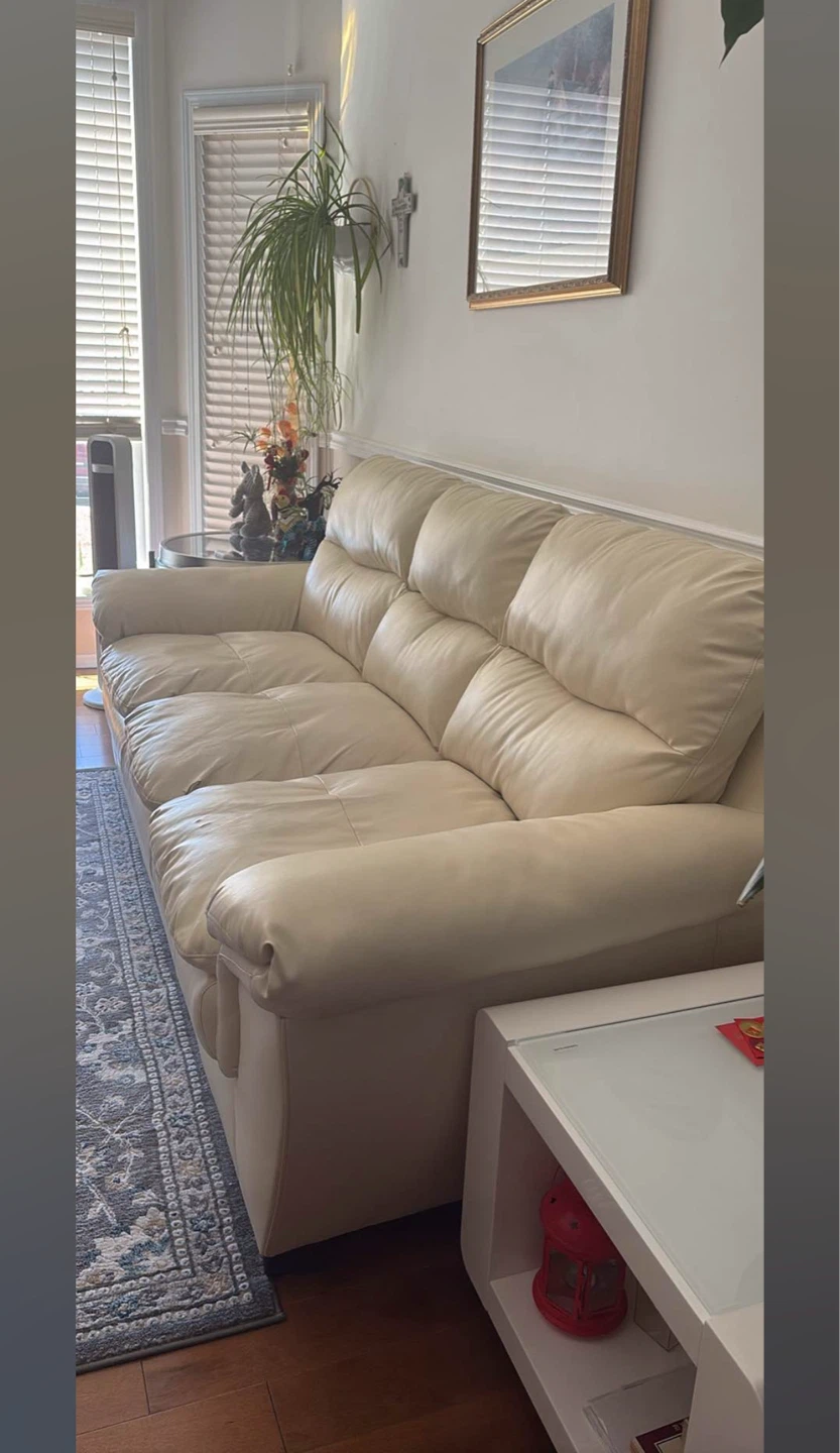 Cream Leather 3-Seater Sofa – Comfortable & Stylish - photo 4
