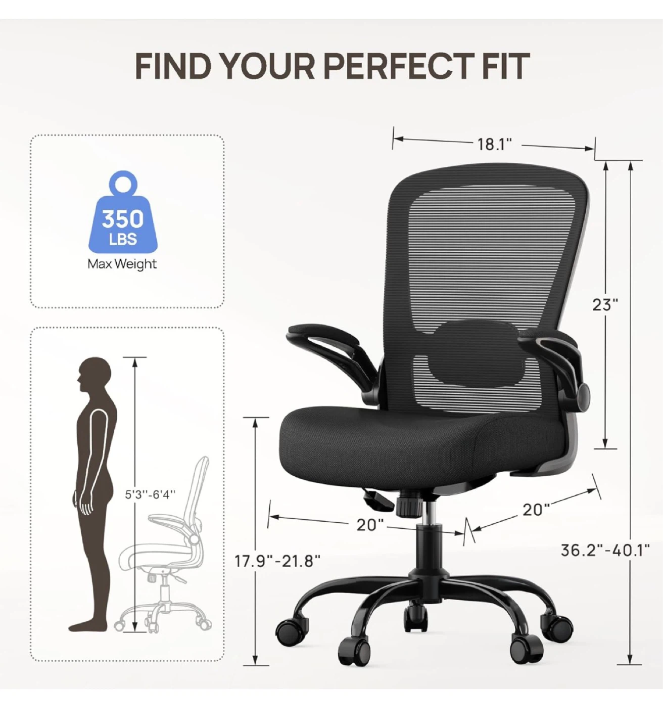 Black Mesh Back Office Chair with Adjustable Arms - photo 5