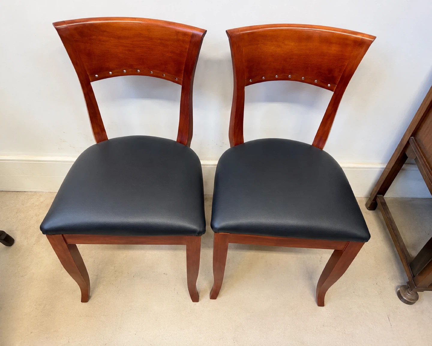 Set of 2 Dining Chairs - Wood Frame, Black Upholstery