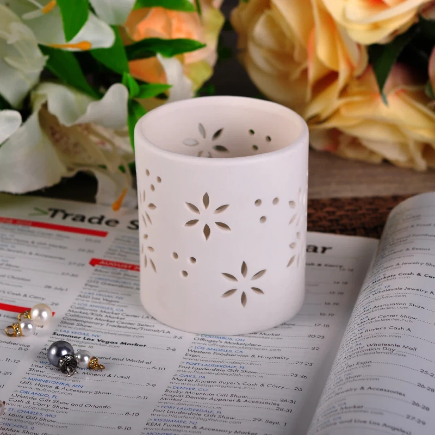 White Ceramic Cut-out Candle Holder