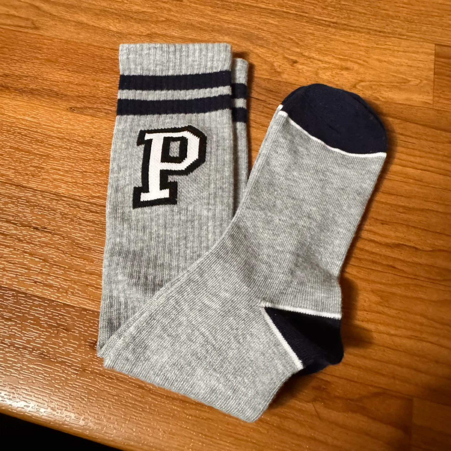 Pink Gray Socks with 'P' Logo