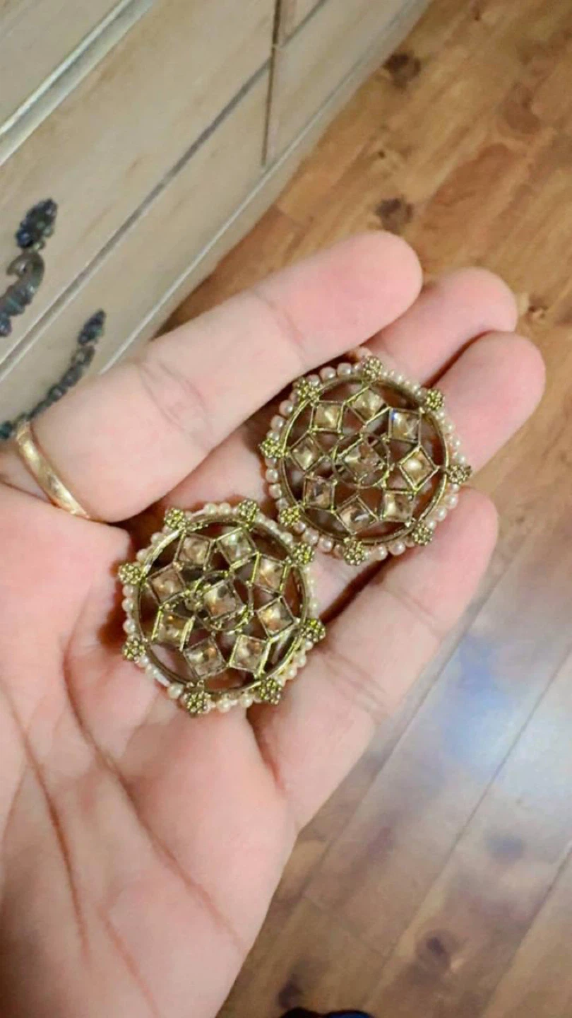 Gold-tone Jhumka Earrings with Pearls and Stones - photo 3