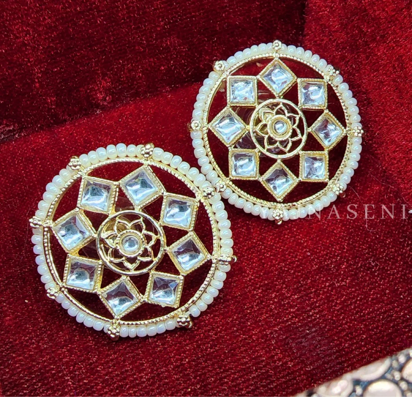 Gold-tone Jhumka Earrings with Pearls and Stones