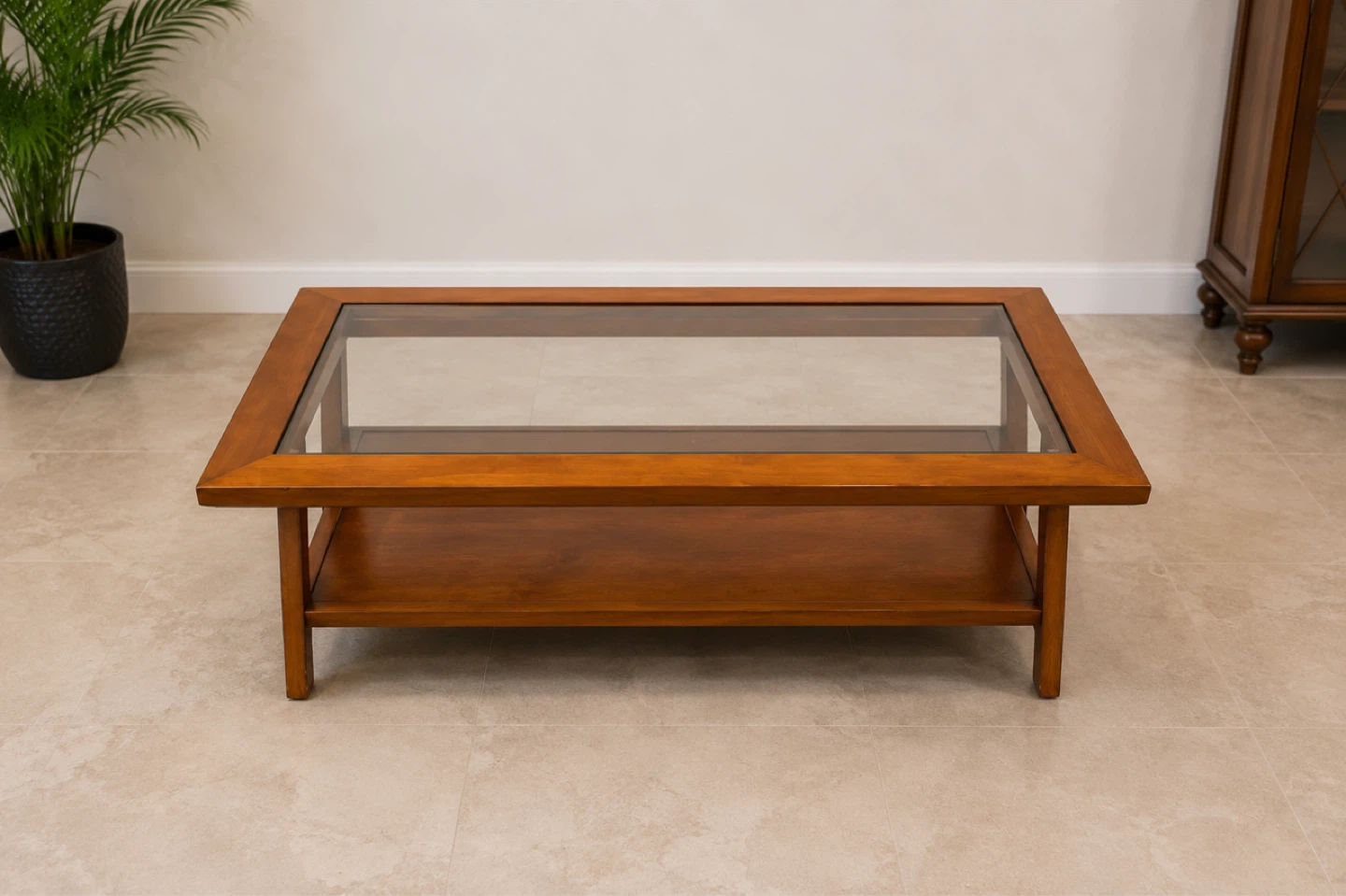 Wooden Coffee Table with Glass Top