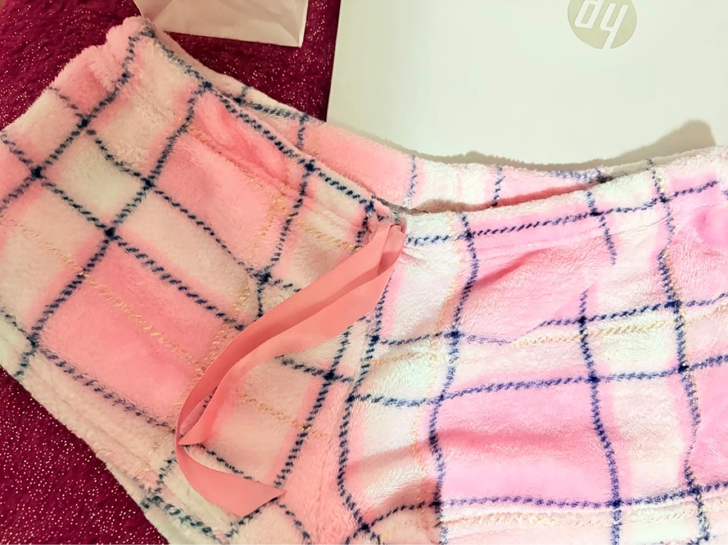 Fuzzy Plaid Sleep Shorts - Size M - photo 2