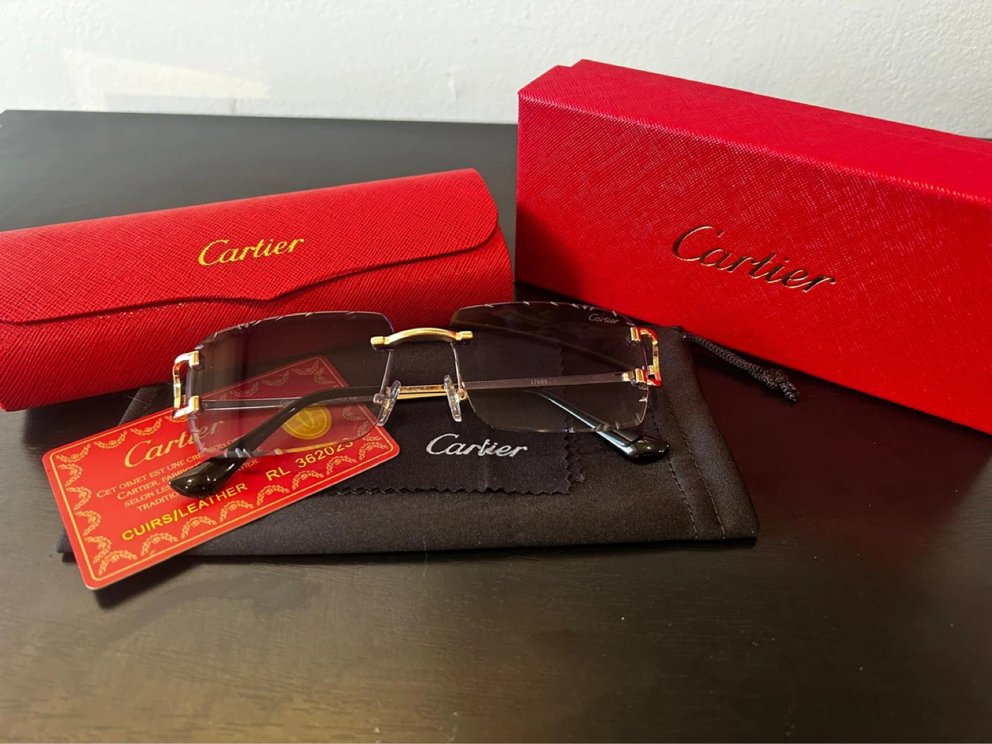 Blue Cartier Rimless Sunglasses with Case and Box - photo 2