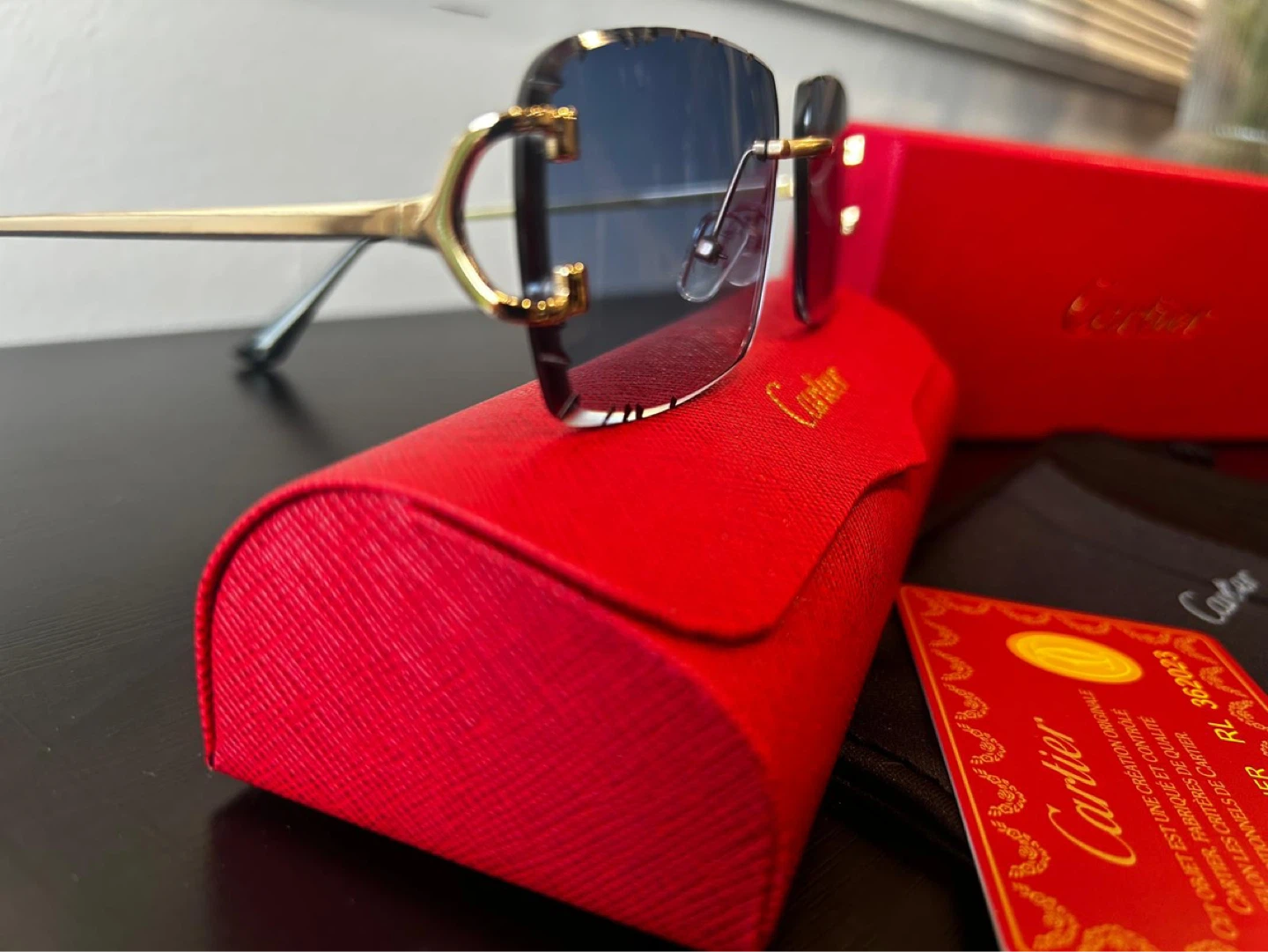 Blue Cartier Rimless Sunglasses with Case and Box - photo 3