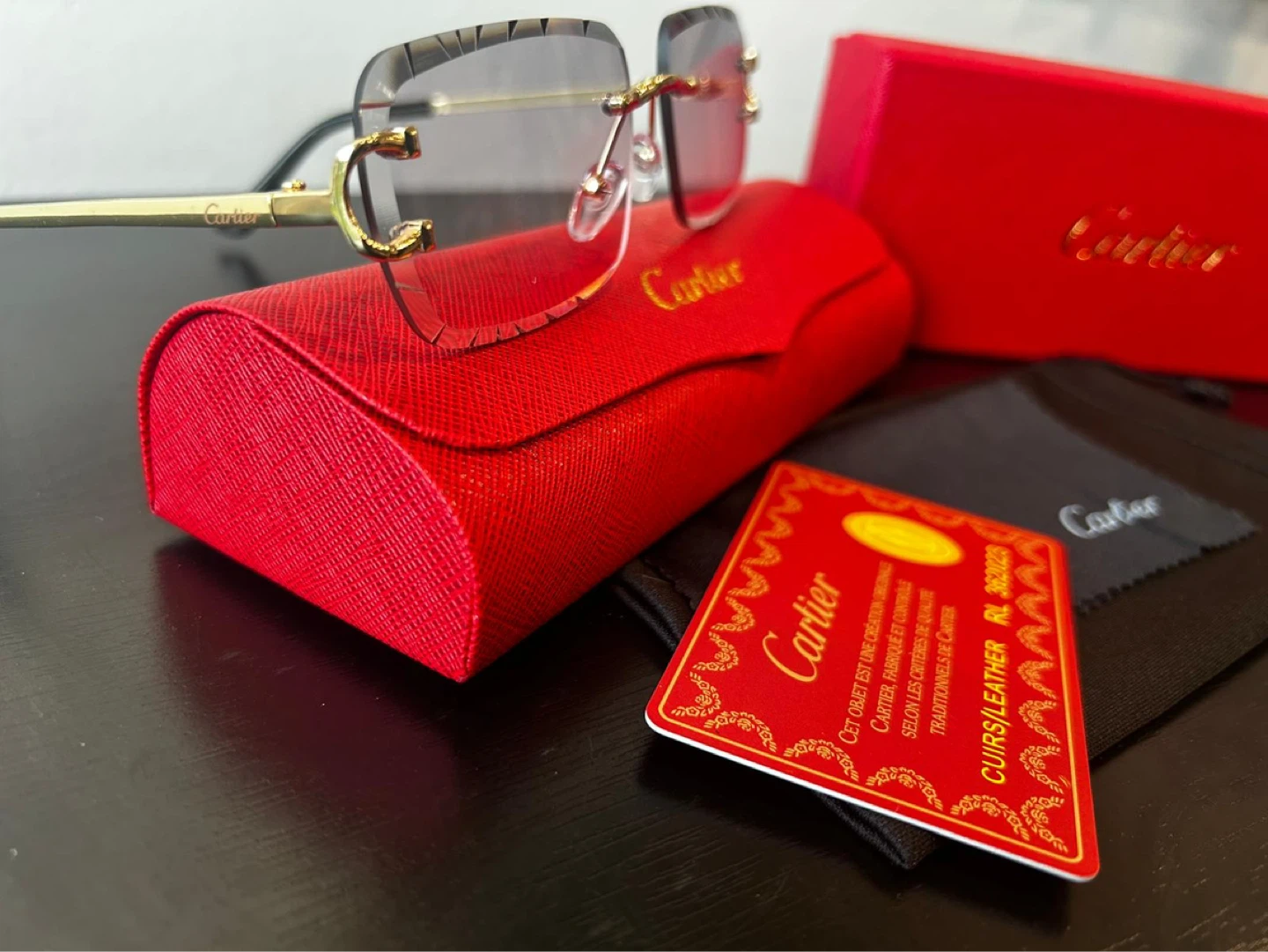 Red Cartier Rimless Sunglasses with Red Case and Box - photo 2