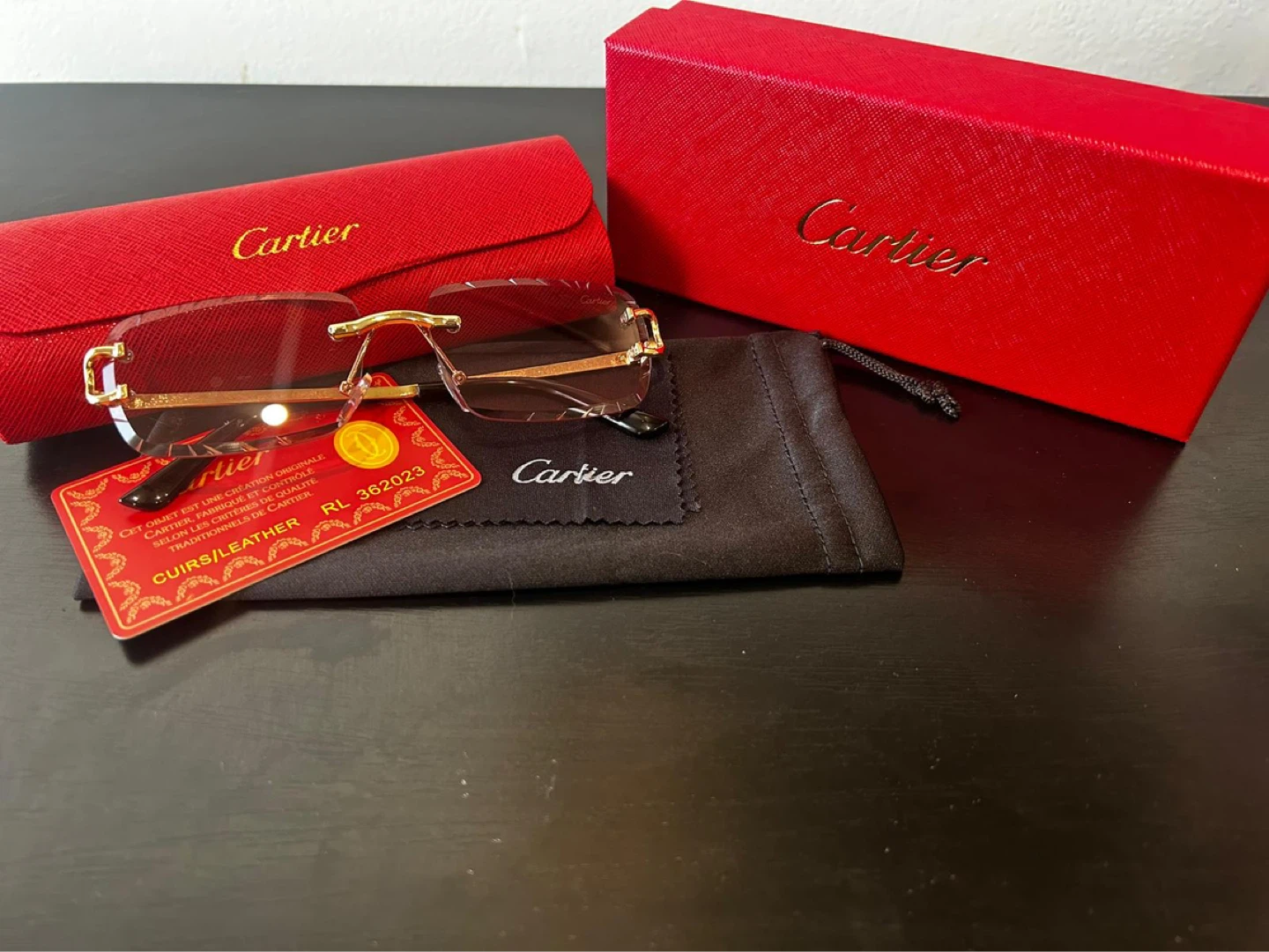 Red Cartier Rimless Sunglasses with Red Case and Box - photo 3