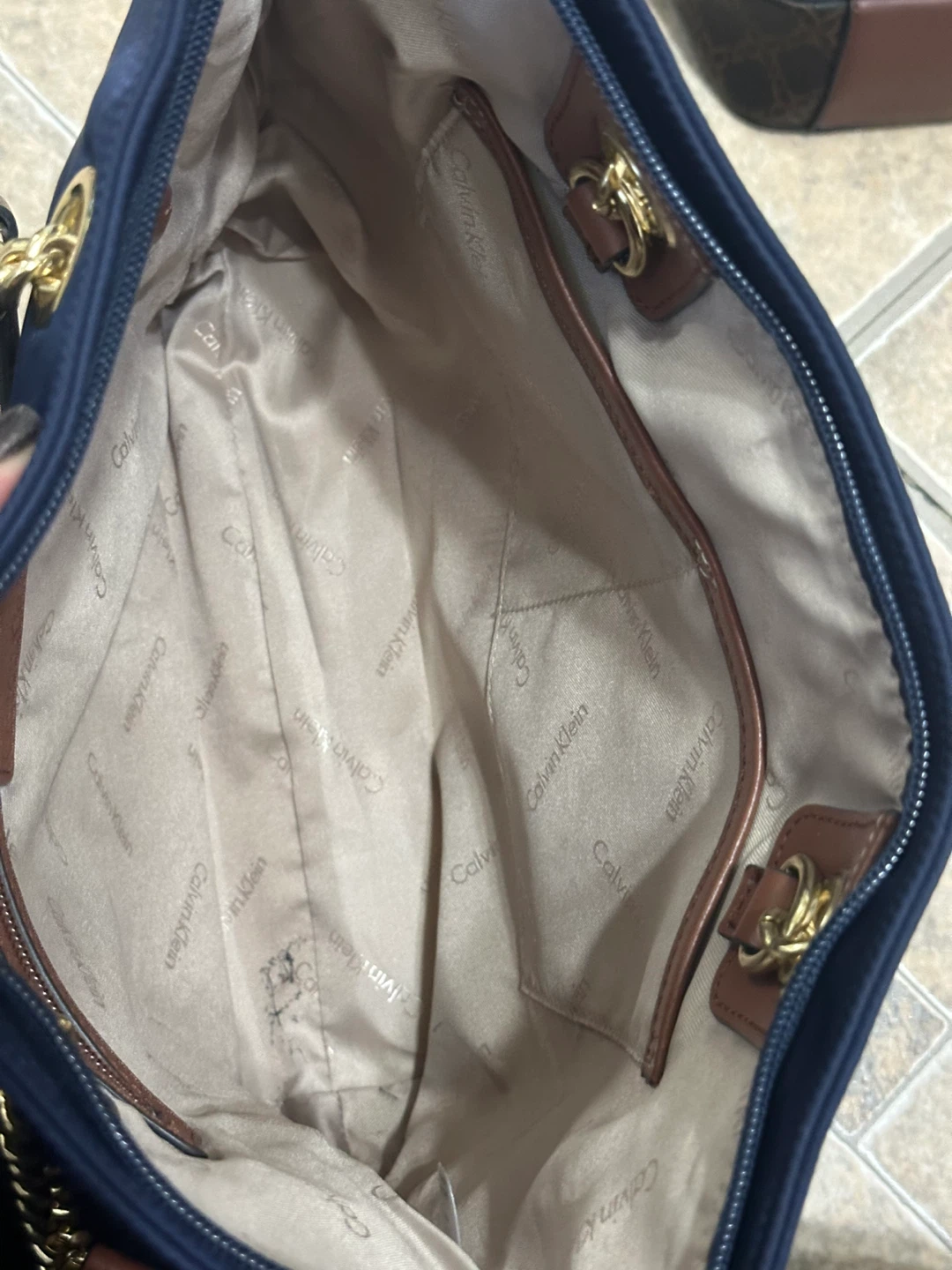 Calvin Klein Navy Tote Bag with Gold Chain Accents - photo 3