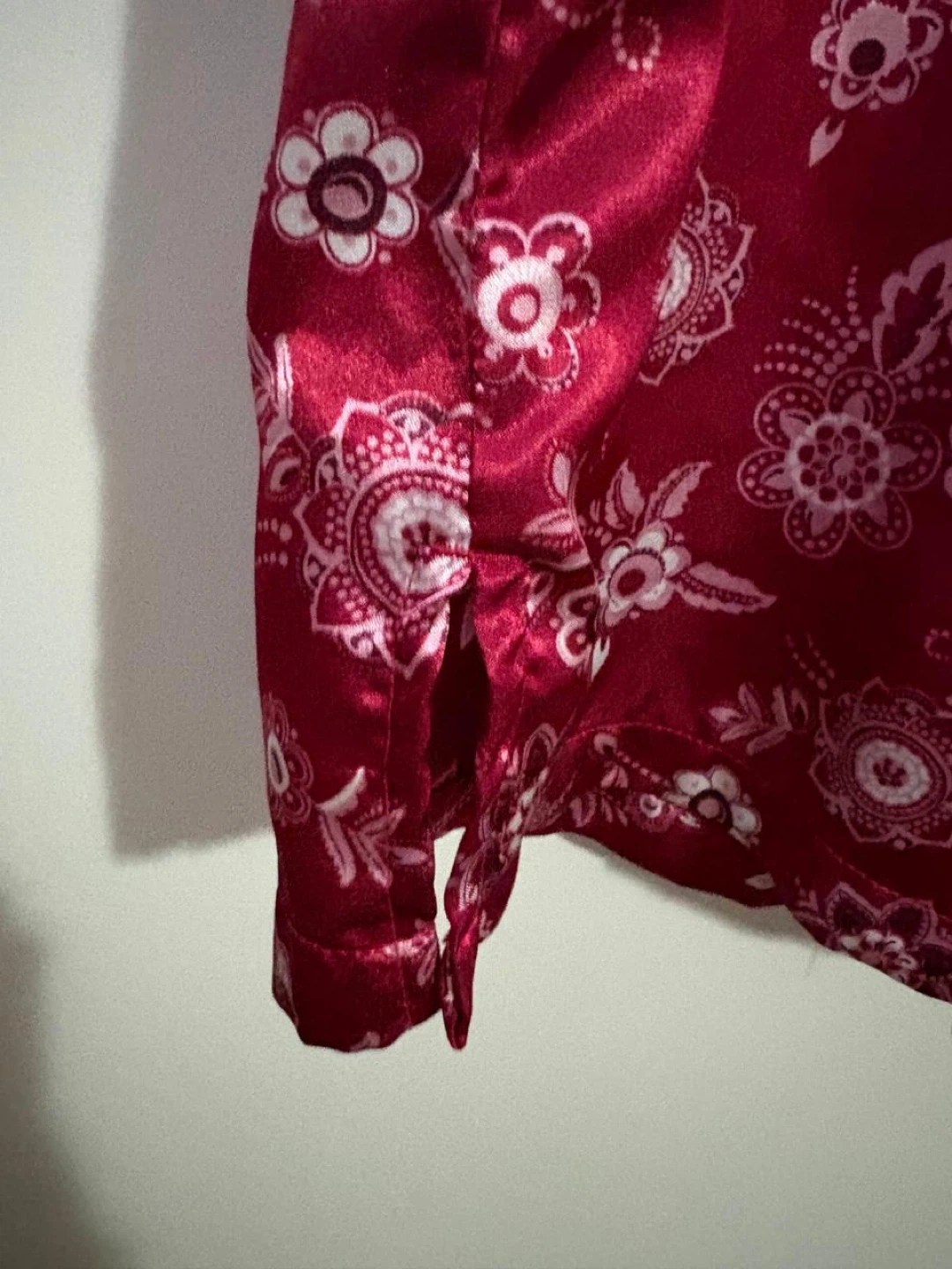 Women's Red Floral Satin Pyjama Top - Size M - photo 3