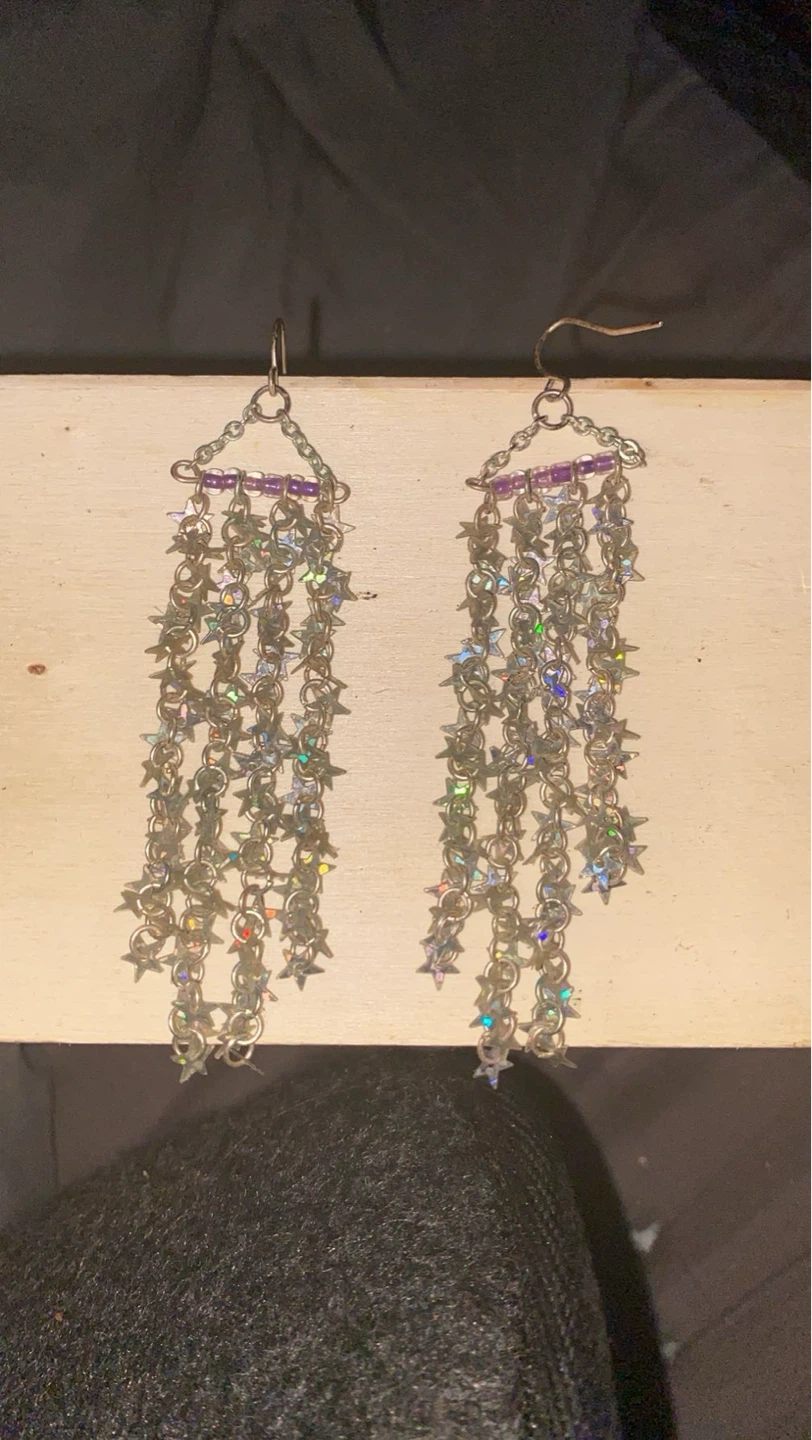 Dangle Star Earrings with Purple Beads