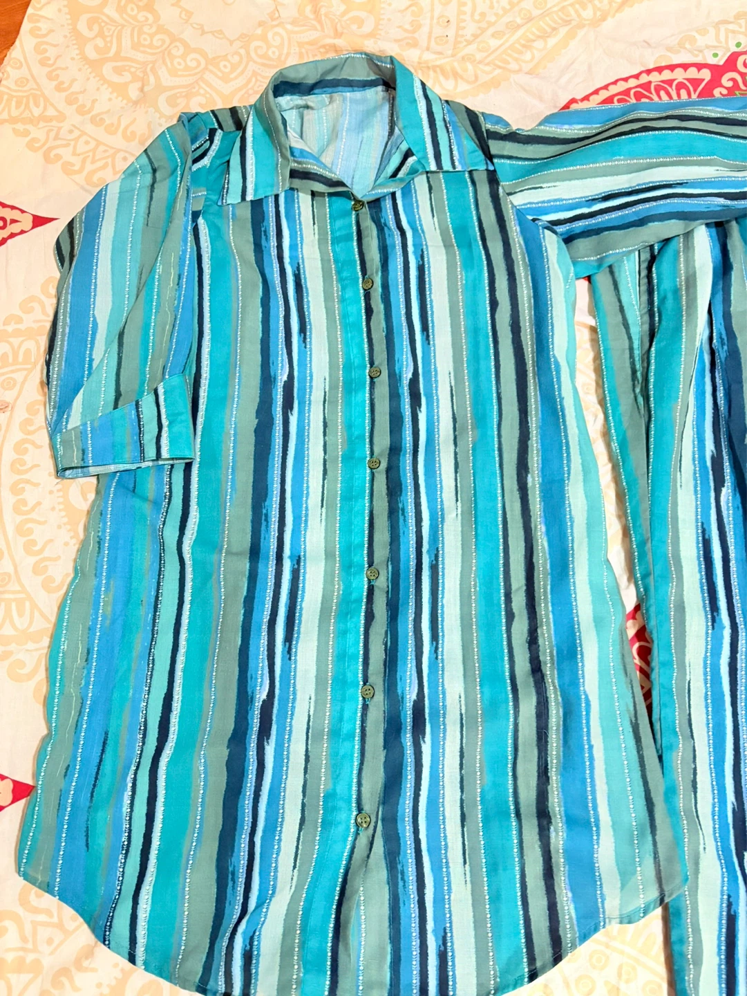 Blue & Teal Striped Pajama Set - Women's - photo 4