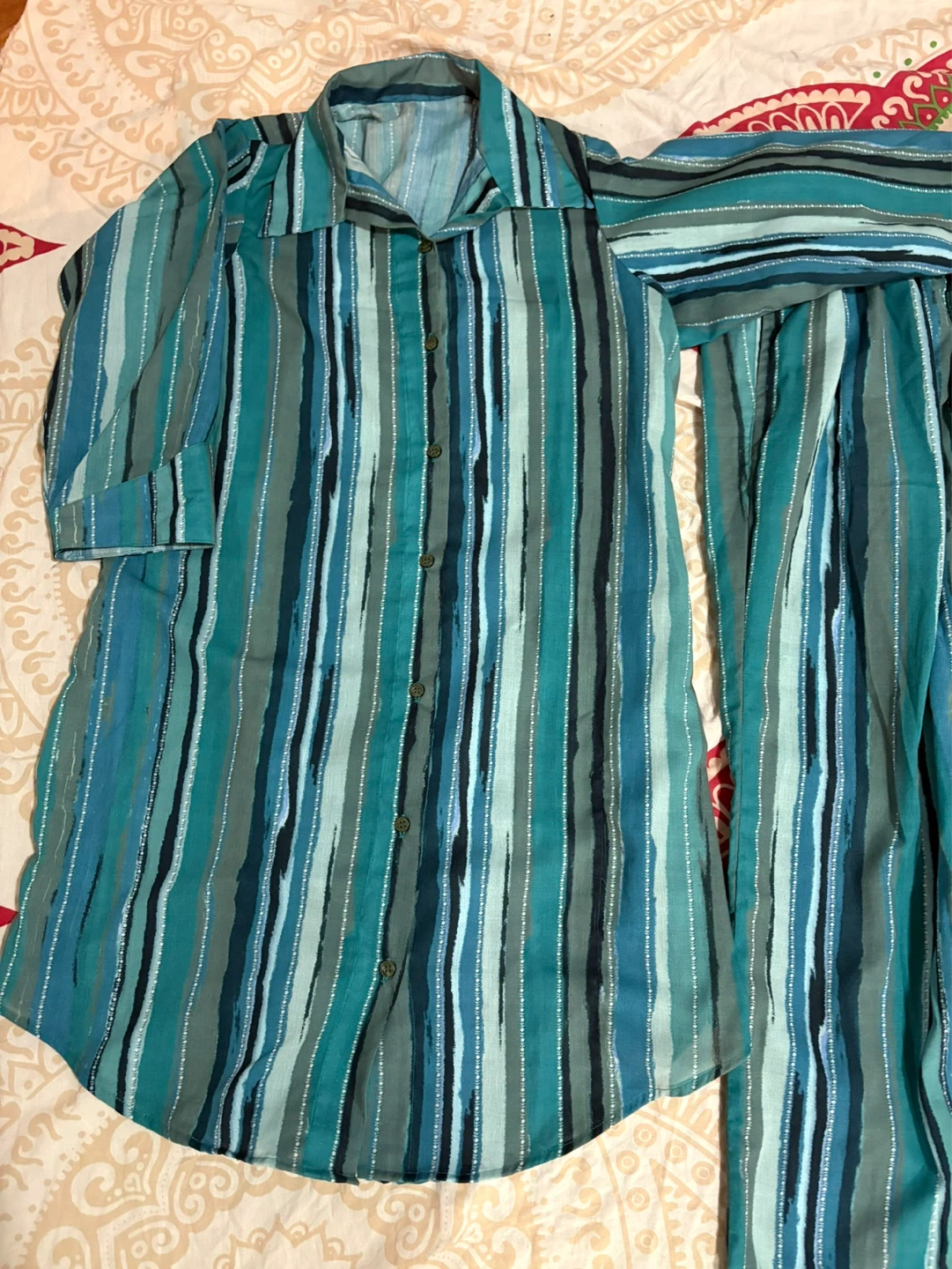 Blue & Teal Striped Pajama Set - Women's - photo 5