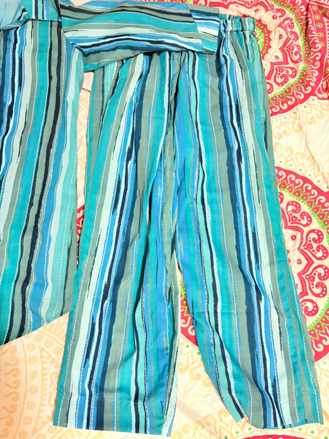 Blue & Teal Striped Pajama Set - Women's - photo 3